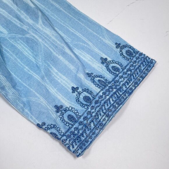 Bella Tu Dress Size Small Blue Tassels 3/4 Sleeves Resort Vacation Shift Coastal - Picture 4 of 9